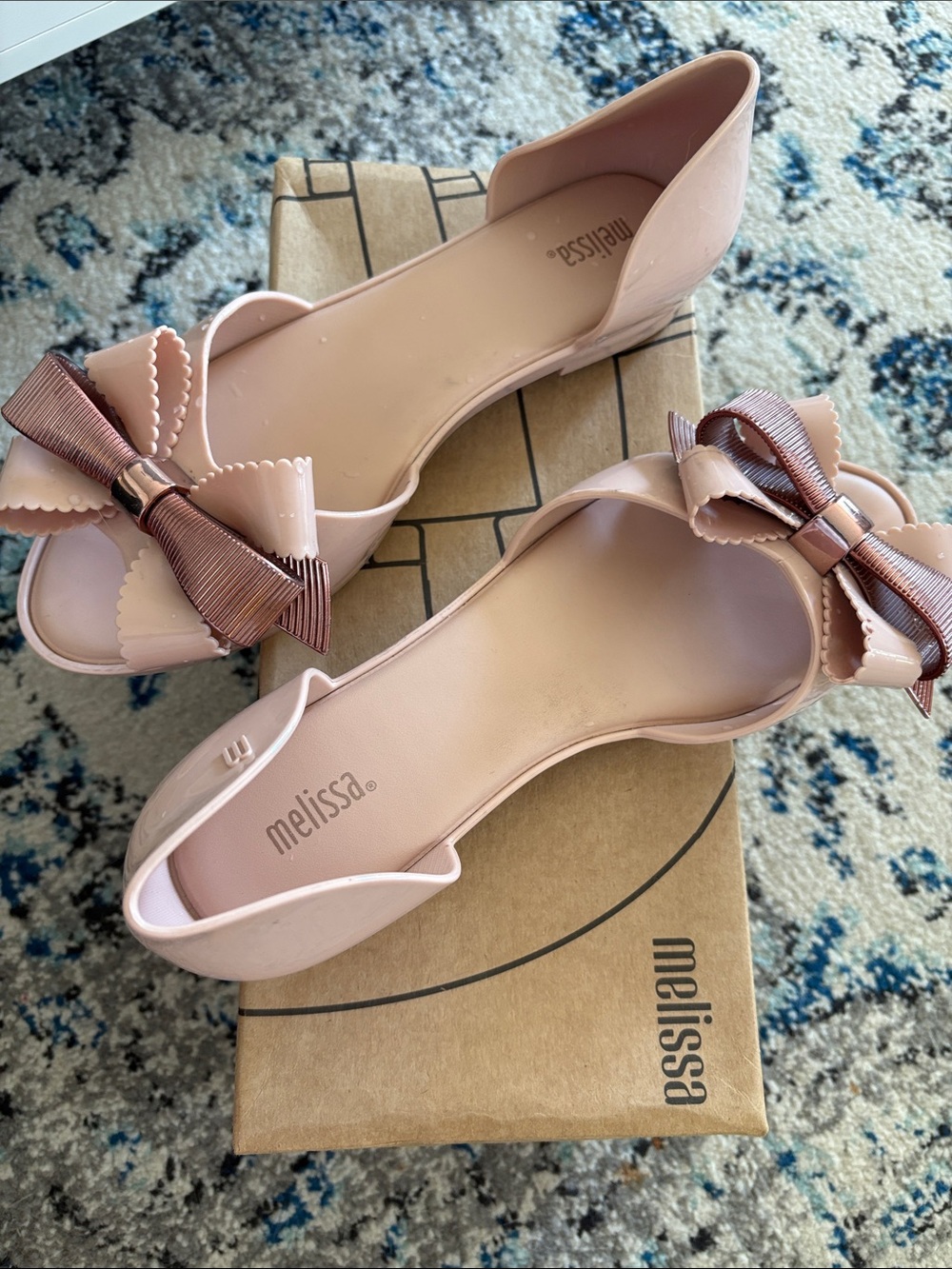 Melissa Blush Pink Bow D'Orsay Flats Worn Once in Box